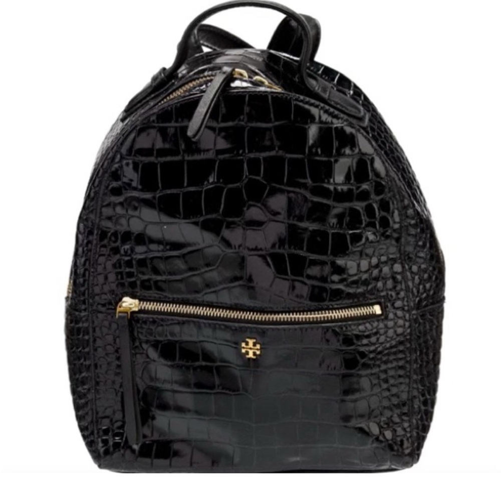 Tory Burch Black Croc-Patterned Backpack